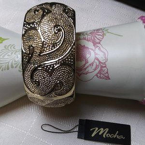 Mocha Brand Gold Tone Wide Clamp Bracelet 1 1/4" wide